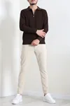 Fermuarlı Polo Yaka Erkek Triko Sweat Kahve