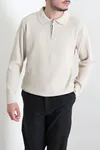 Fermuarlı Polo Yaka Erkek Triko Sweat Taş