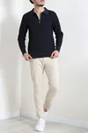 Fermuarlı Polo Yaka Erkek Triko Sweat Lacivert