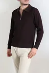 Fermuarlı Polo Yaka Erkek Triko Sweat Mürdüm