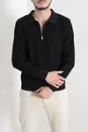Fermuarlı Polo Yaka Erkek Triko Sweat Siyah
