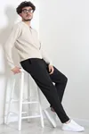 Fermuarlı Polo Yaka Erkek Triko Sweat Taş