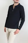 Fermuarlı Polo Yaka Erkek Triko Sweat Lacivert