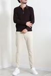 Fermuarlı Polo Yaka Erkek Triko Sweat Mürdüm
