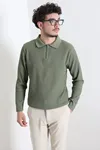Fermuarlı Polo Yaka Erkek Triko Sweat Haki