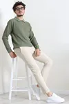 Fermuarlı Polo Yaka Erkek Triko Sweat Haki
