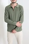 Fermuarlı Polo Yaka Erkek Triko Sweat Haki