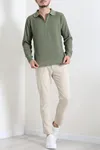 Fermuarlı Polo Yaka Erkek Triko Sweat Haki