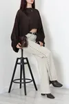 Kadın Zımbalı Straight Kot Pantolon Taş