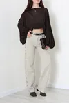 Kadın Zımbalı Straight Kot Pantolon Taş