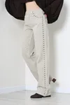 Kadın Zımbalı Straight Kot Pantolon Taş
