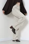 Kadın Zımbalı Straight Kot Pantolon Taş