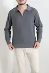 Fermuarlı Polo Yaka Erkek Triko Sweat Antrasit