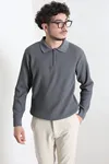 Fermuarlı Polo Yaka Erkek Triko Sweat Antrasit