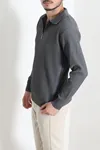 Fermuarlı Polo Yaka Erkek Triko Sweat Antrasit