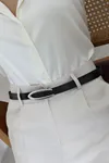İnce Oval Tokalı Kadın Kemer Siyahgümüş
