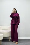 Kadın Beli Bağlamalı Kolu Yırtmaçlı Modal Takım Mürdüm