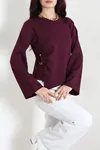 Kadın Asimetrik Kimono Kol Modal Bluz Mürdüm