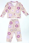 Düğmeli Süprem Çocuk Pijama Takımı Vizon