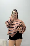 Kadın Yarım Balıkçı Yaka Triko Bluz Gül Kurusulaci