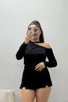 Kadın Fularlı Asimetrik Yaka Sandy Bluz Siyah