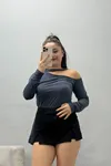 Kadın Fularlı Asimetrik Yaka Sandy Bluz Antrasit