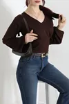 Kadın Belden Oturtmalı Kimono Kol Modal Bluz Açık Kahve