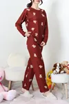 Kadın Süet Alt Üst Aynı Pijama Takımı Kiremit
