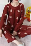Kadın Süet Alt Üst Aynı Pijama Takımı Kiremit