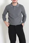 Düğmeli Polo Yaka Erkek Triko Sweat Antrasit