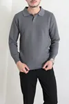 Düğmeli Polo Yaka Erkek Triko Sweat Antrasit