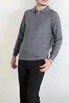 Düğmeli Polo Yaka Erkek Triko Sweat Antrasit