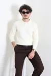 Düğmeli Polo Yaka Erkek Triko Sweat Krem