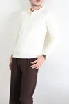 Düğmeli Polo Yaka Erkek Triko Sweat Krem