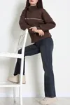 Kadın 3 İplik Kompakt Oversize Biye Detaylı Sweat Kahve