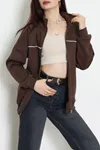 Kadın 3 İplik Kompakt Oversize Biye Detaylı Sweat Kahve