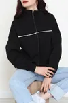 Kadın 3 İplik Kompakt Oversize Biye Detaylı Sweat Siyah