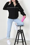 Kadın 3 İplik Kompakt Oversize Biye Detaylı Sweat Siyah