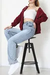 Kadın 3 İplik Kompakt Oversize Biye Detaylı Sweat Bordo