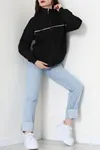 Kadın 3 İplik Kompakt Oversize Biye Detaylı Sweat Siyah