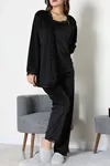 Kadın Fransız Kadife 3'Lü Set Takım Siyah