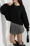 Kadın Oversize 3 İplik Şardonlu Sweat Siyah