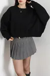 Kadın Oversize 3 İplik Şardonlu Sweat Siyah