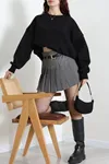 Kadın Oversize 3 İplik Şardonlu Sweat Siyah