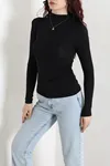 Kadın Buzzy Dik Yaka Drapeli Body Siyah
