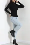 Kadın Buzzy Dik Yaka Drapeli Body Siyah