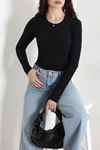 Kadın Penye Ribana Bisiklet Yaka Body Siyah