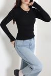 Kadın Penye Ribana Bisiklet Yaka Body Siyah