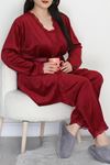 Kadın Fransız Kadife Battal Pijama Takımı Bordo
