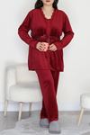 Kadın Fransız Kadife Battal Pijama Takımı Bordo